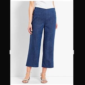 Talbots Chelsea linen wide leg crop blue side button pants size 12 petite